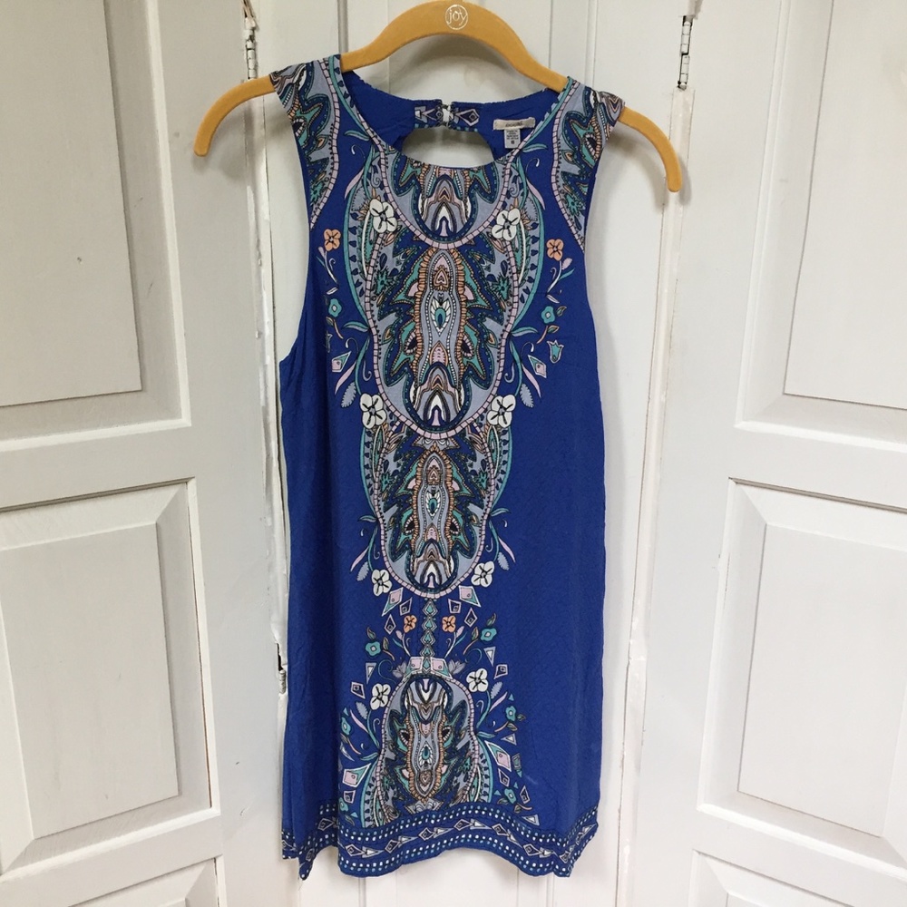 Ecote' Blue Boho Sleeveless Mini Dress